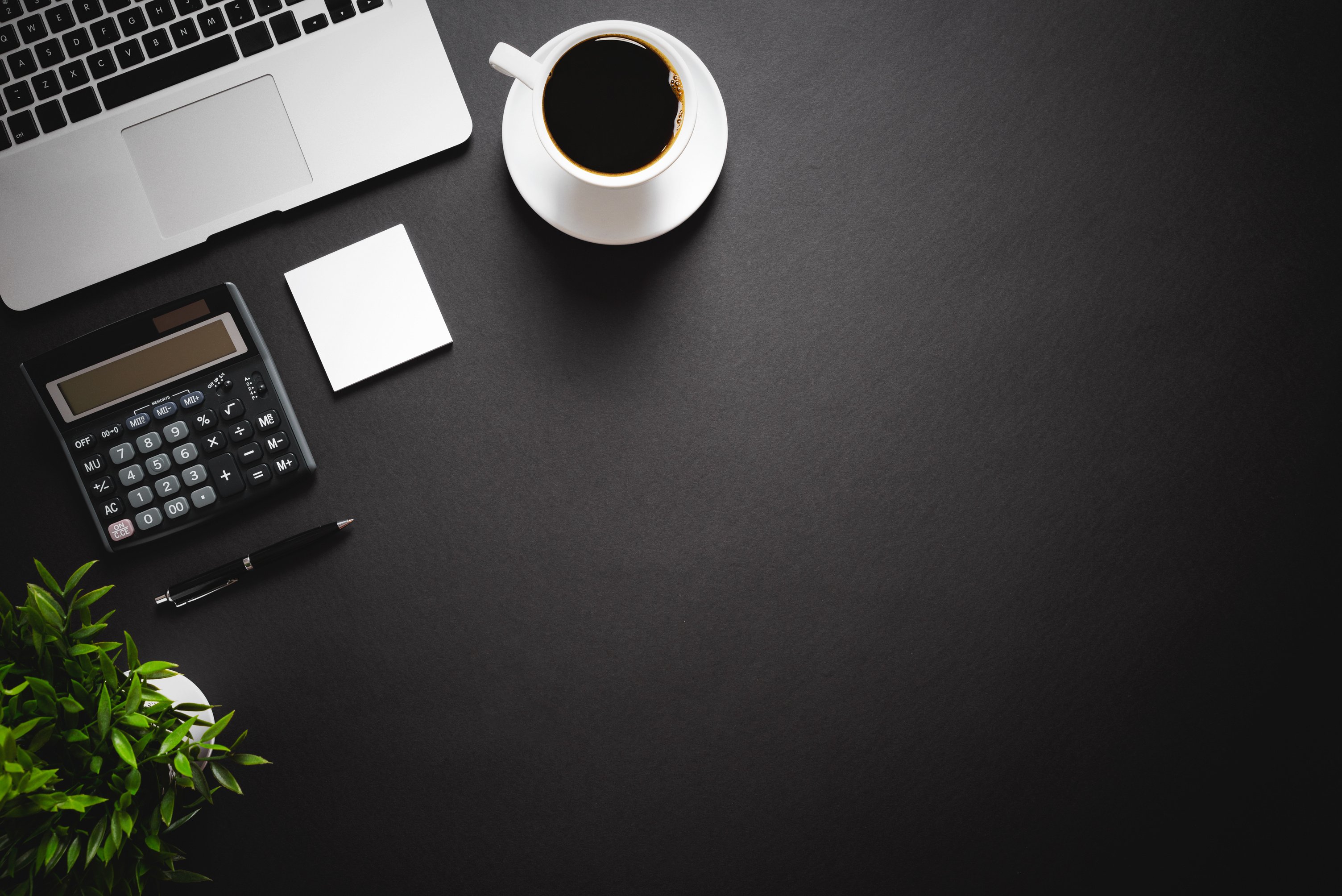  Workspace with Office Supplies on Black Background